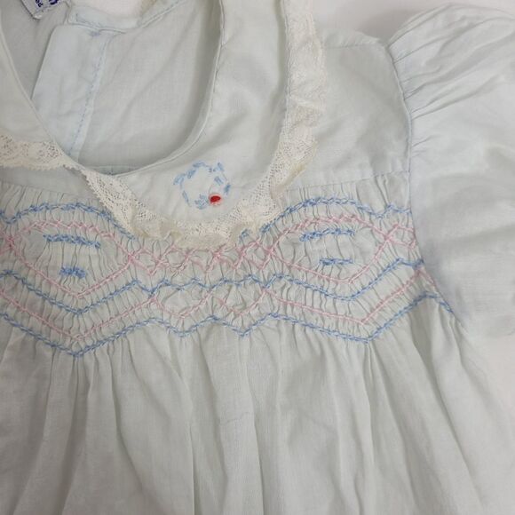 VINTAGE 50s dress Polly Flinders smocked embroidered puff sleeve 12 months‎ - Picture 7 of 8